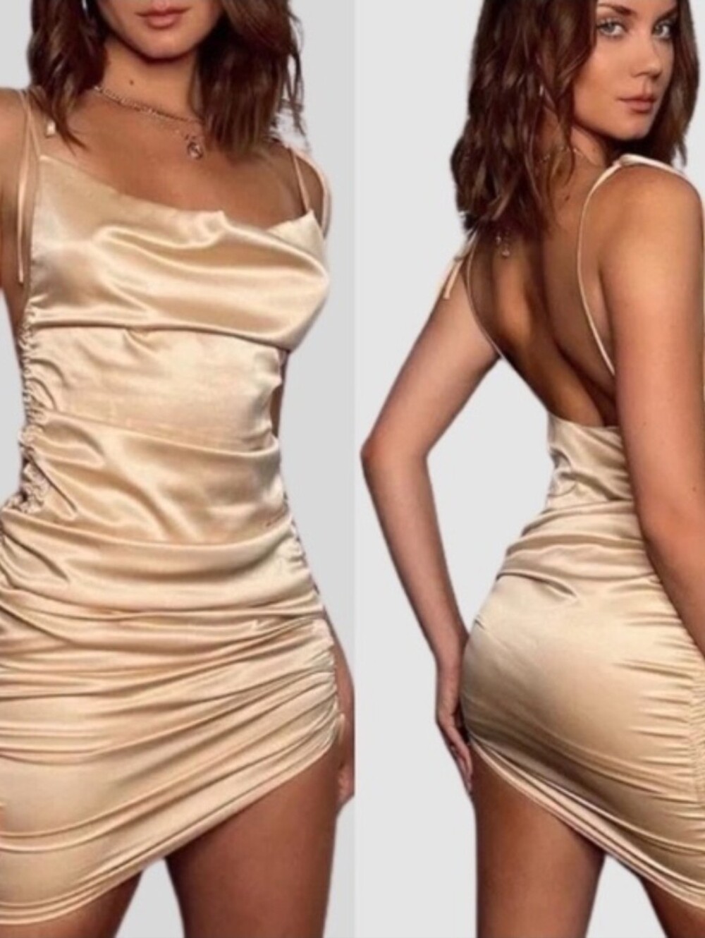 LEAU | Cabo Satin Dress Size S In Champaign Color